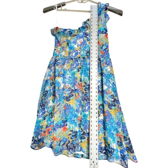 Tahari Womens Dress Size 12 Blue Floral Printed One Shoulder Colorful Flowy - Picture 4 of 7